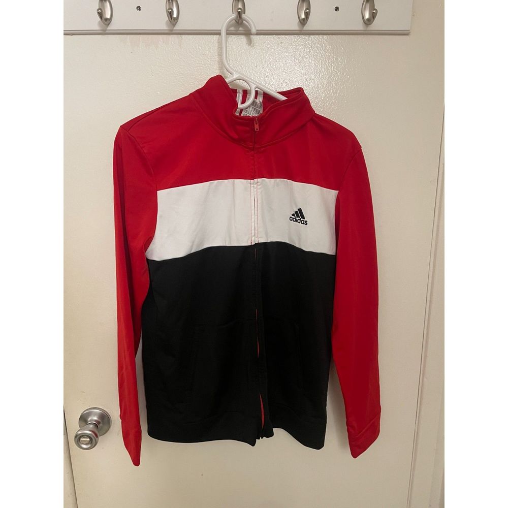 Adidas Tri-Color Boy's Zip-Up Jacket (Red/White/Black) - Youth XL (18/20)